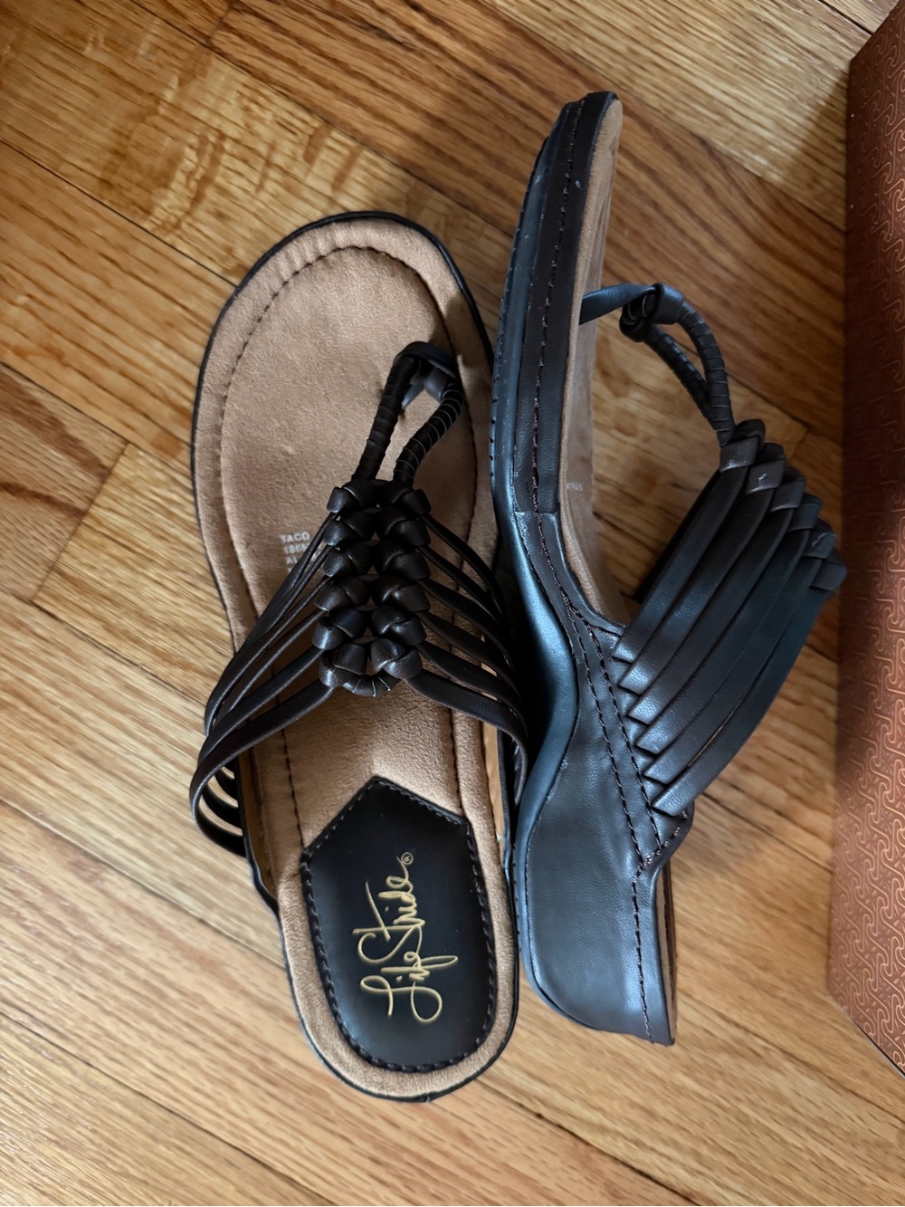 Life Stride Brown Braided Thong Sandals